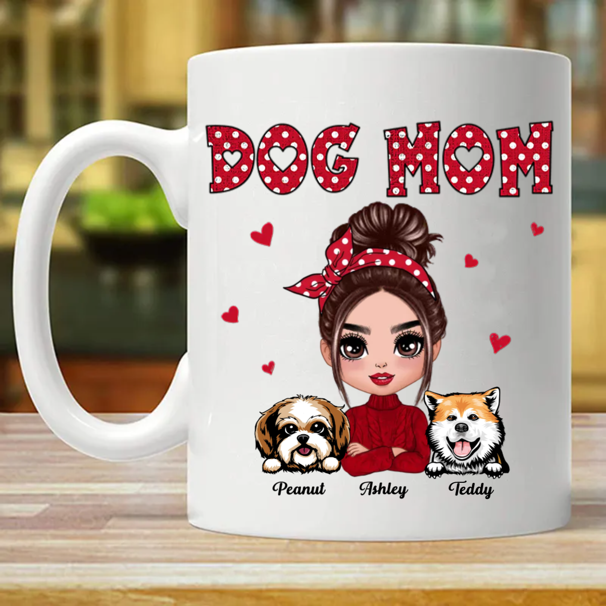 Polka Dot Pattern Doll Dog Mom Personalized Custom Mug (Double-sided Printing)