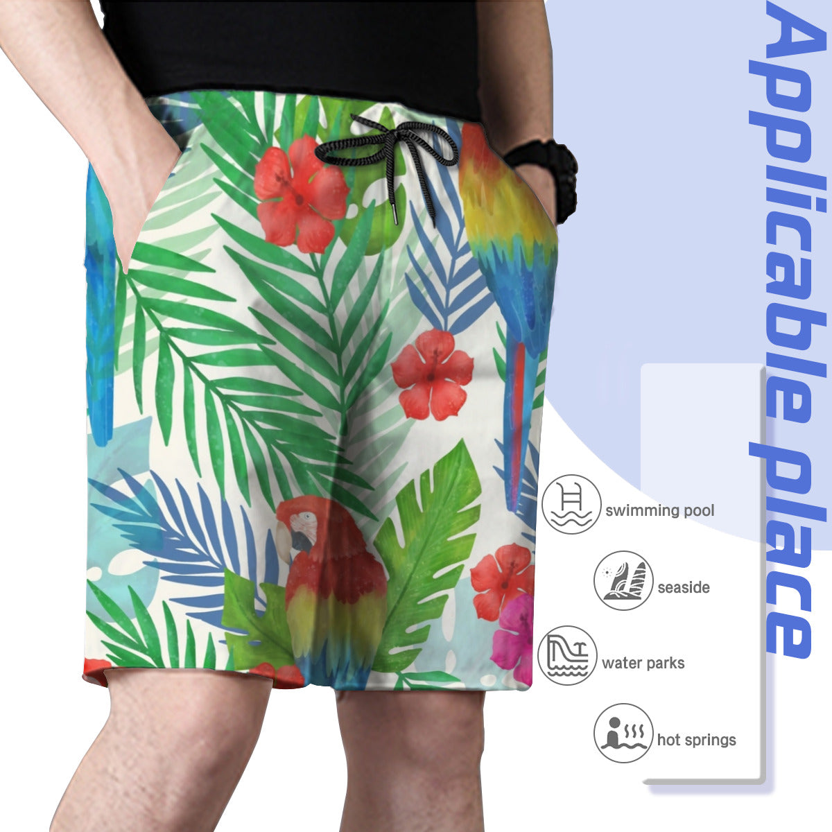 Tropical Leaves Parrot Men's Swim Trunks No.FHD5PQ