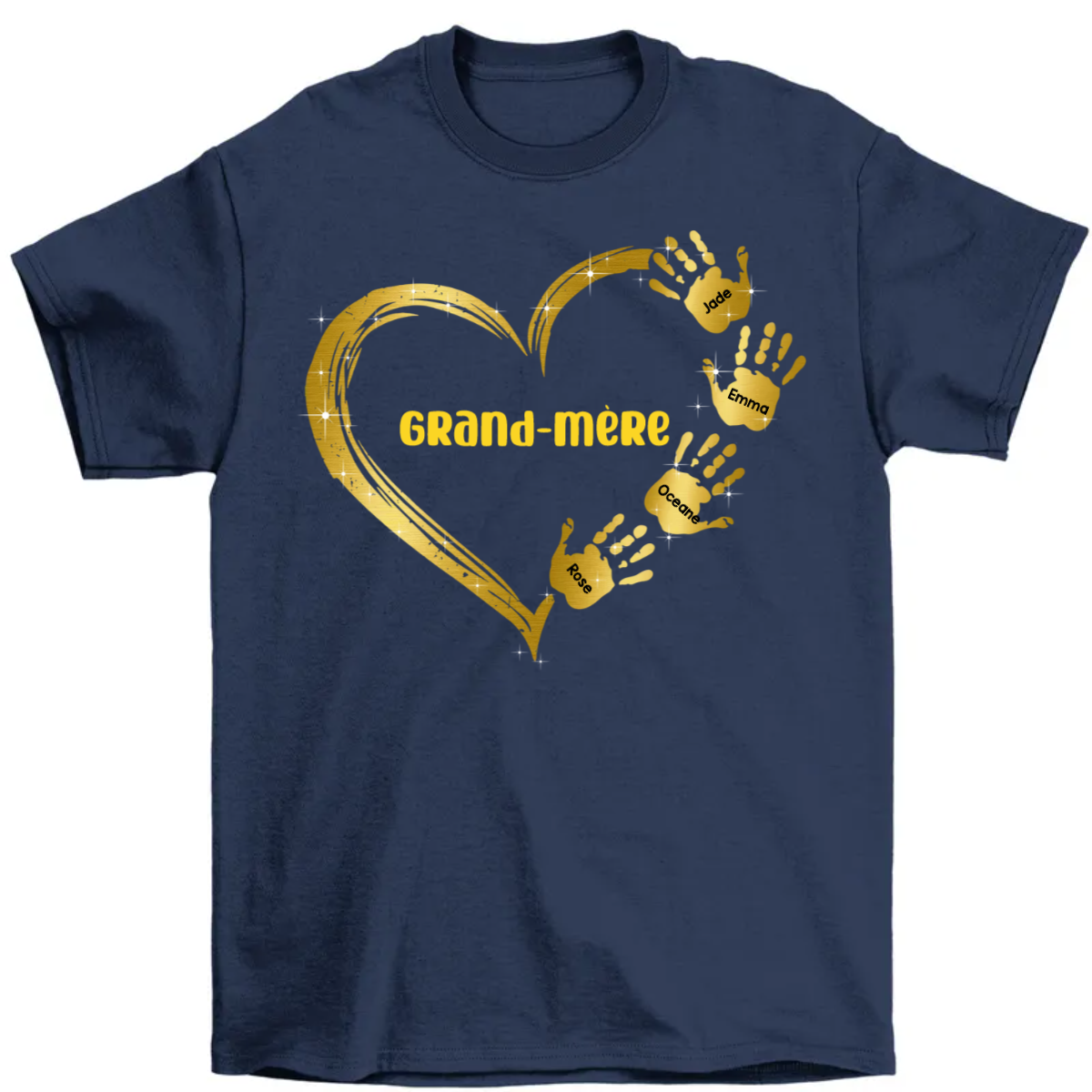 Grandma Mom Colorful Heart Hand Print Personalized Shirt