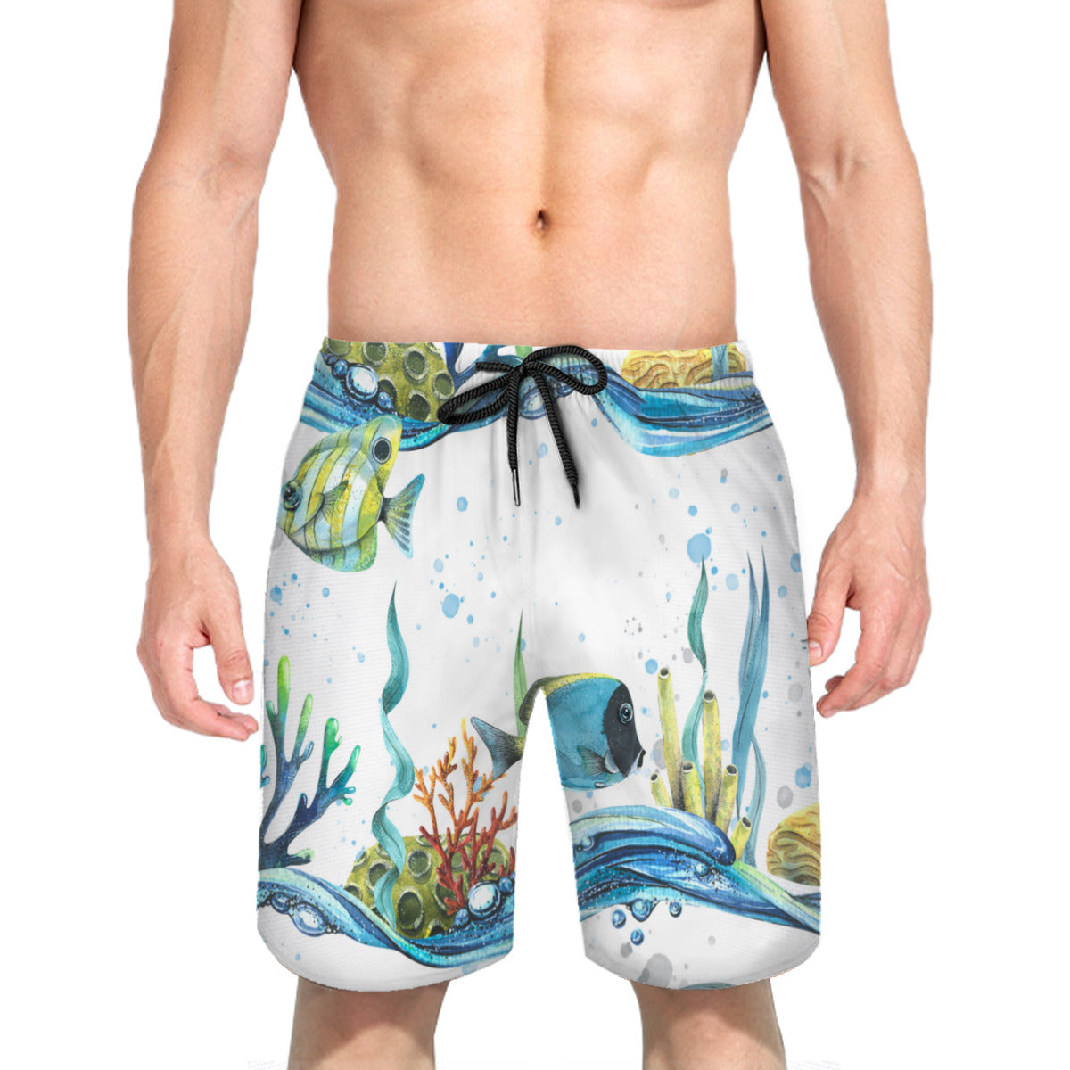 Tropical Fish  With Waves Men's Swim Trunks No.FUREVX