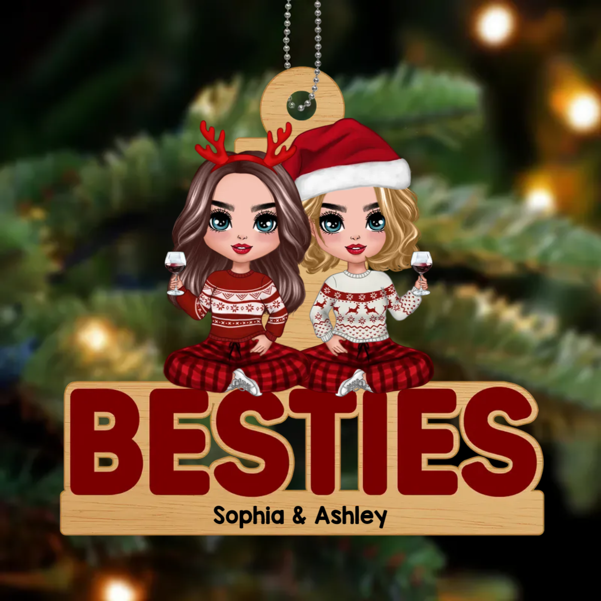 Doll Besties Sitting On Word Personalized Metal Ornament