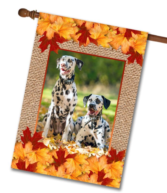 Fall Leaves and Burlap – Personalized Photo & Name – Garden Flag & House Flag