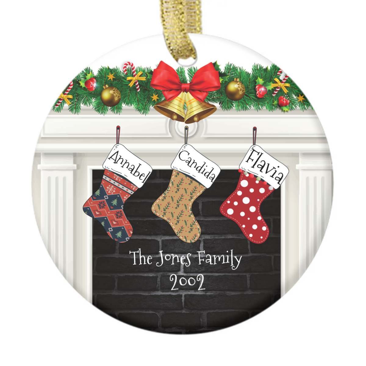 Family Christmas Stock Personalized Circle Ornament