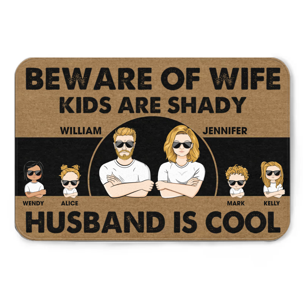 Family Couple Beware Of Wife Husband Is Cool - Gift For Couple - Personalized Custom Doormat