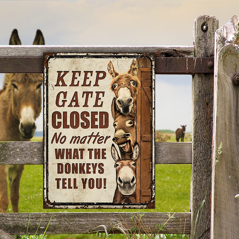 Farm Donkey Keep Gate Closed Classic Metal Signs