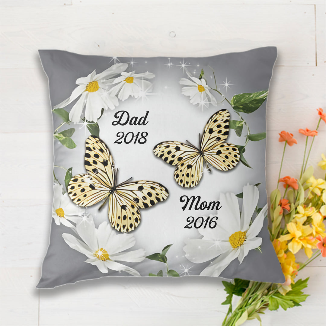 Flower And Butterfly Dad Mom Memorial Personalized Pillow