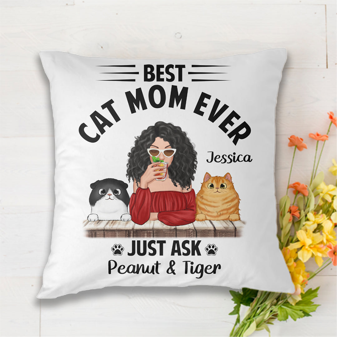 Fluffy Cat Best Cat Mom Personalized Pillow