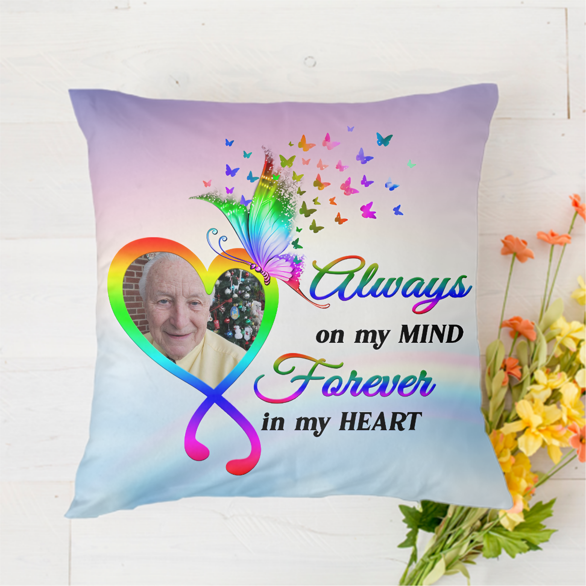 Forever In My Heart Photo Memorial Personalized Polyester Linen Pillow