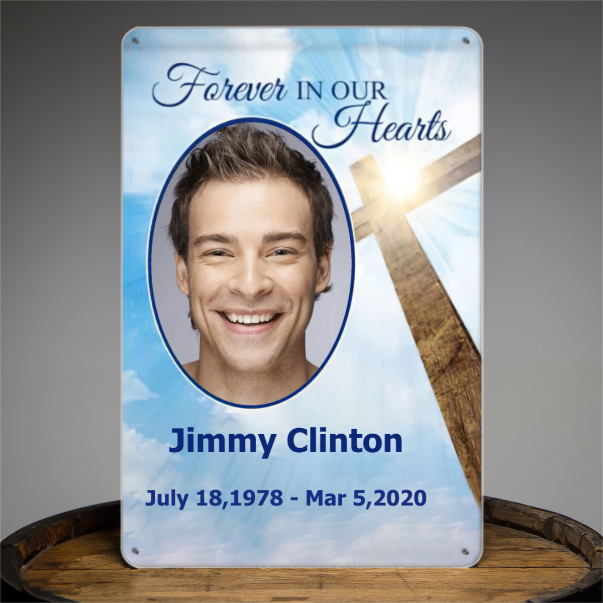 Forever in our Hearts Cross Personalized Photo Memorial Tin Signs