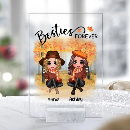 Doll Best Friends Besties Sitting Fall Season Personalized Acrylic Plaque