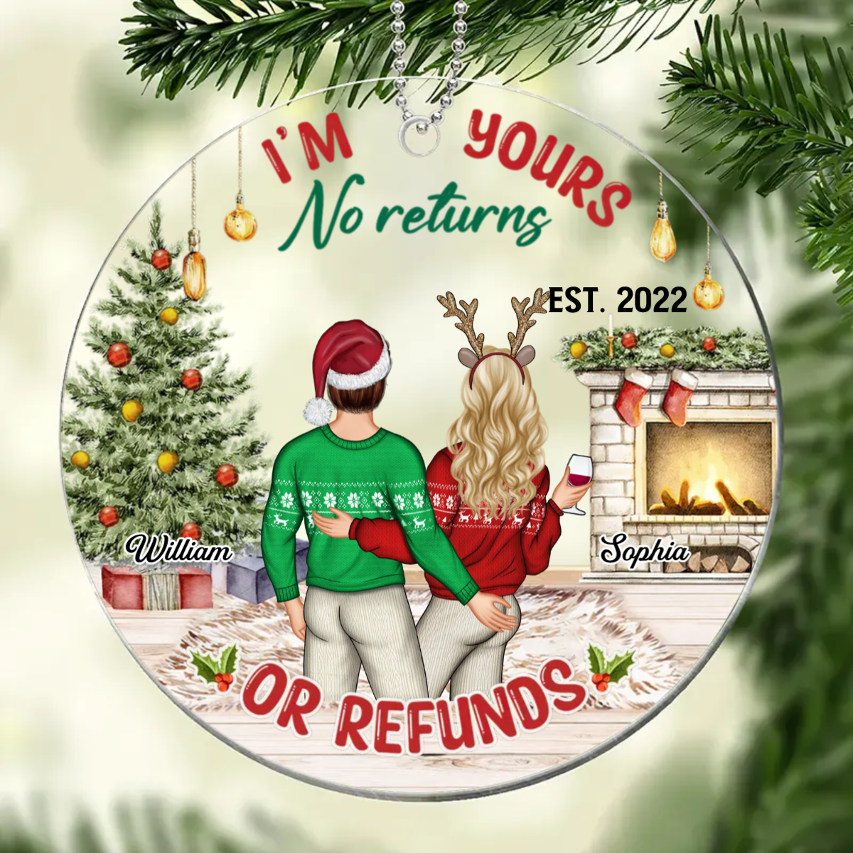 Christmas Couple No Returns Or Refunds In House Personalized Custom Acrylic Ornament