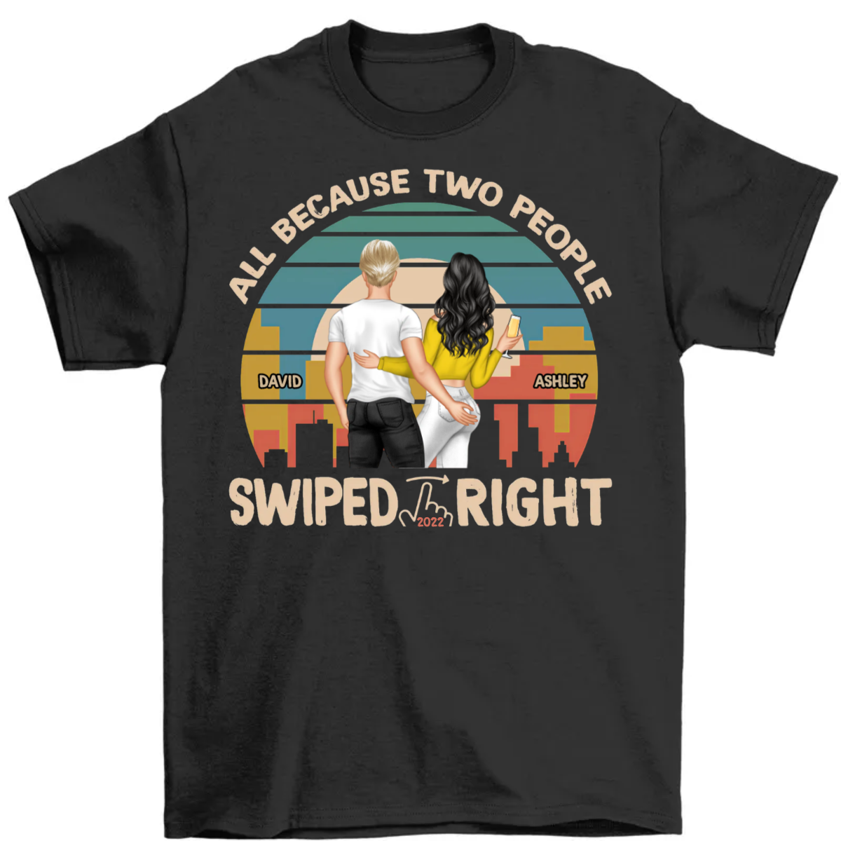 Retro Swiped Right Dark - Gift For Couples - Personalized Custom T Shirt