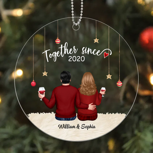 Couple Sitting Back View Christmas Gift  - Gift For Couples - Personalized Custom Circle Acrylic Ornament