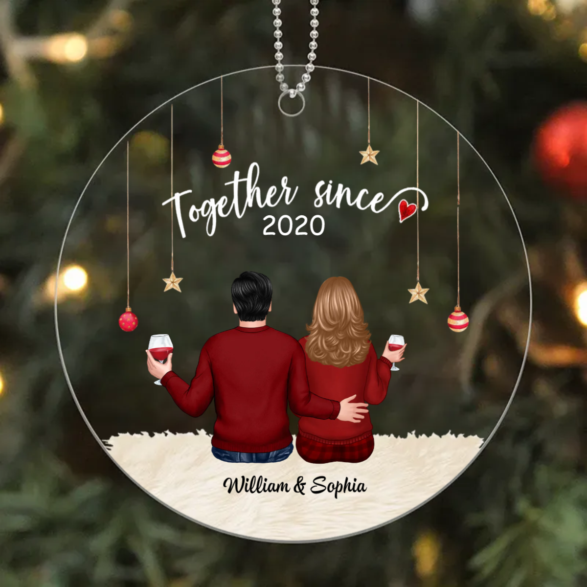 Couple Sitting Back View Christmas Gift  - Gift For Couples - Personalized Custom Circle Acrylic Ornament