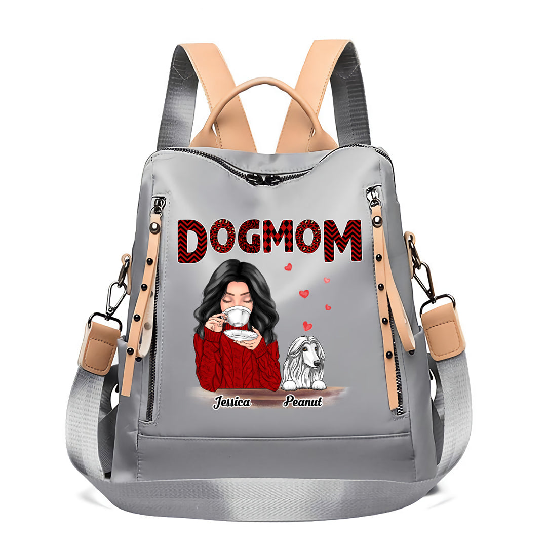 Dog Mom Red Patterned Personalized Backpack