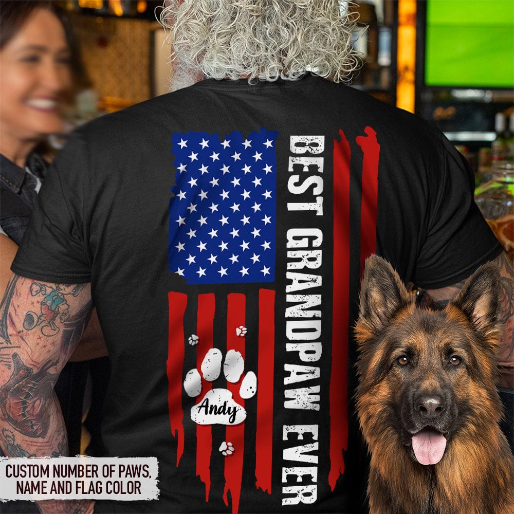 Personalized Best Dog Dad / Dog Mom Ever Paw Flag Back Dog T-Shirt