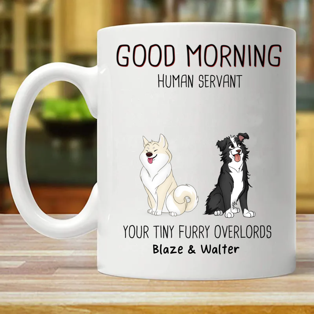 Good Morning Cute Sitting Dog Personalized Coffee Mug (Double-sided Printing)