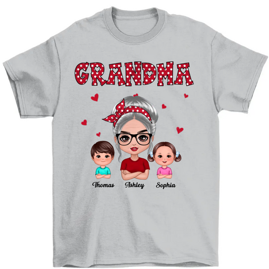 Polka Dot Pattern Grandma And Grandkids Personalized Shirt