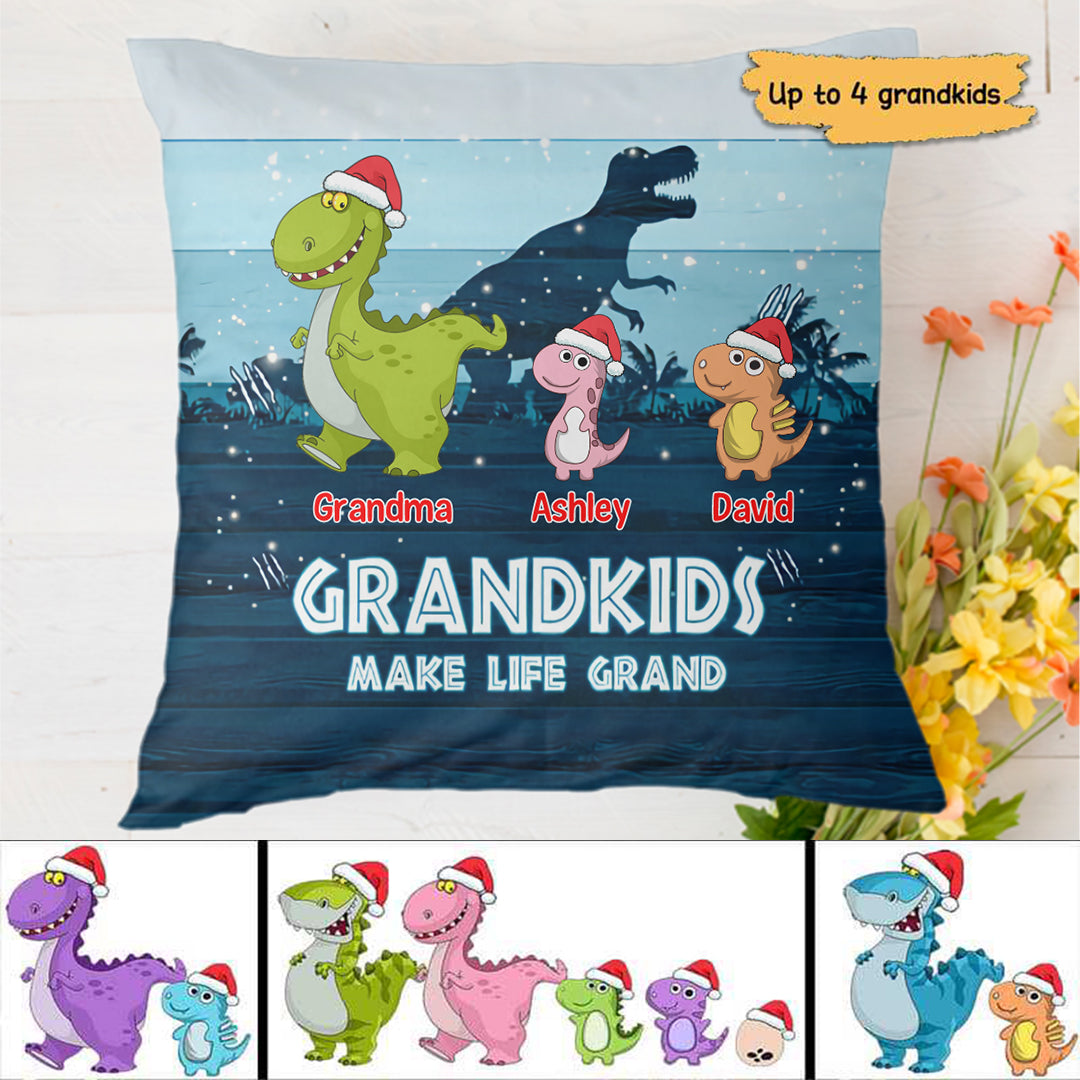 Grandkids Make Life Grand Dinosaur Family パーソナライズド ポリエステル リネン ピロー