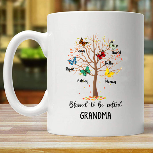 Grandma Butterfly Tree Personalized Mug (Double-sided Printing)