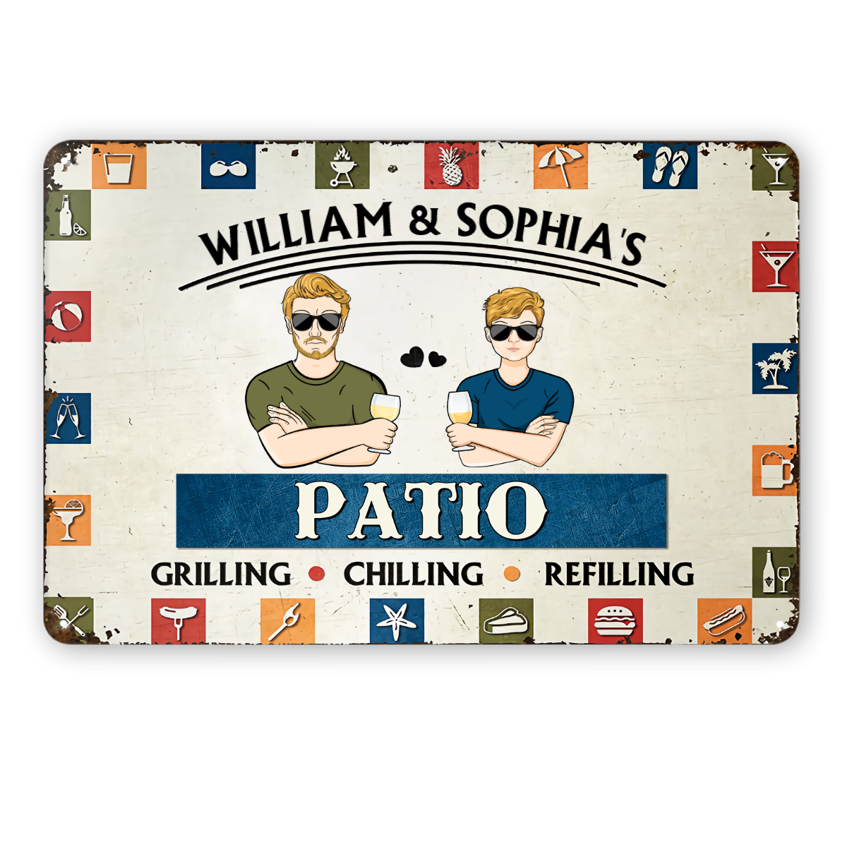 Grilling Chilling & Refilling - Patio Decoration - Personalized Custom Classic Metal Signs