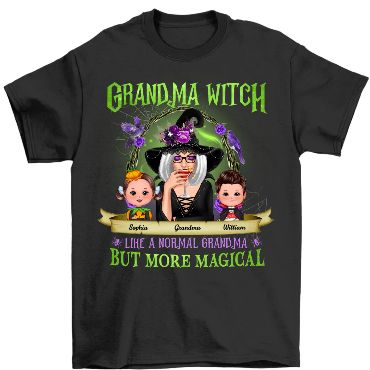 Green And Purple Halloween Grandma And Kids Personalized Shirt