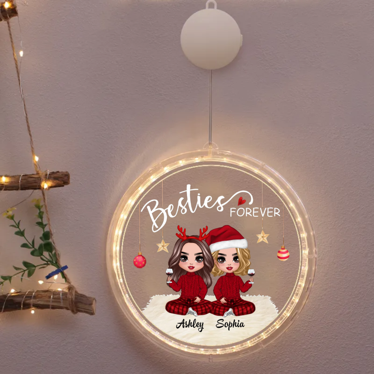 Doll Besties Christmas Checkered Pants Personalized Custom LED Acrylic Ornaments
