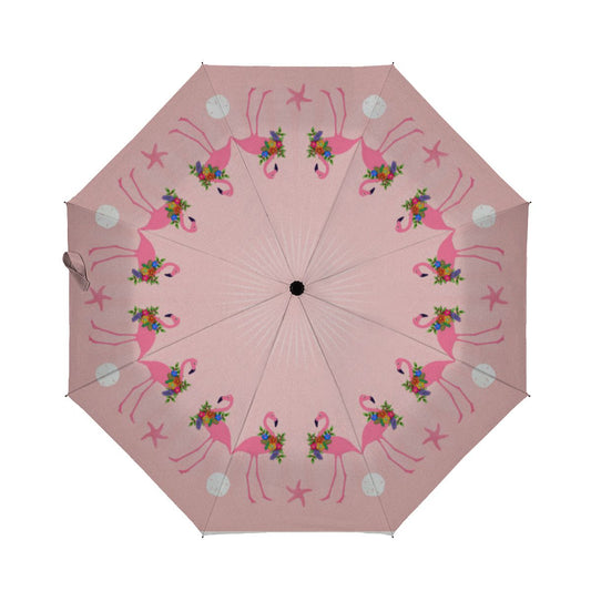 Flamingos With Wreaths Pink Christmas Brushed Polyester Umbrella No.HJW4XR