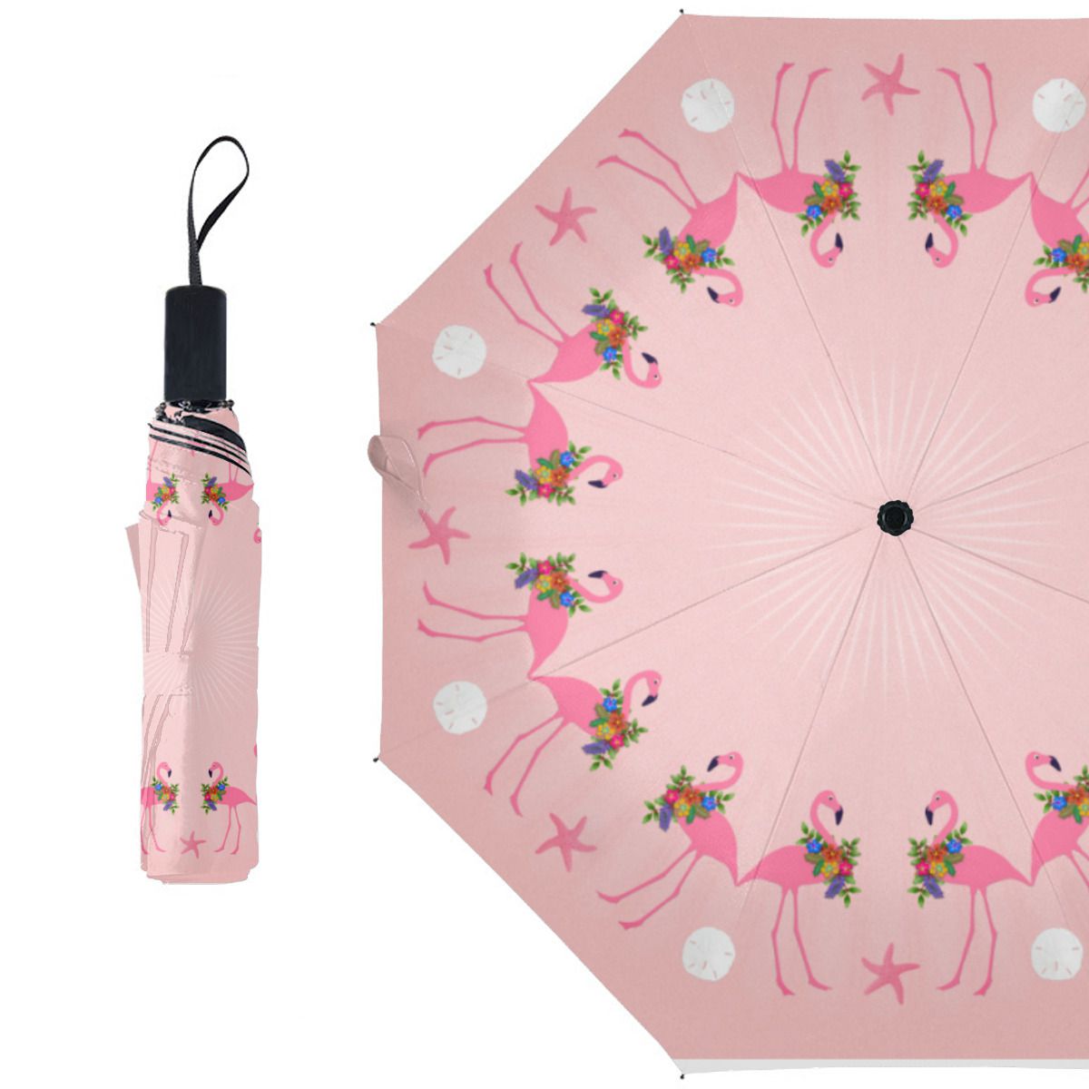 Flamingos With Wreaths Pink Christmas Brushed Polyester Umbrella No.HJW4XR