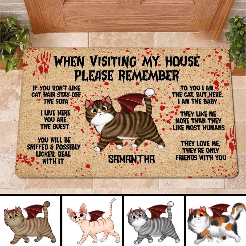 Halloween Please Remember Visiting This House Devil Cats Personalized Doormat