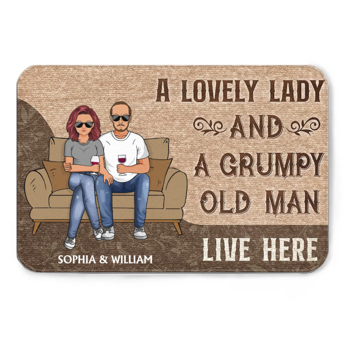 Husband And Wife A Lovely Lady And A Grumpy Old Man Live Here - Gift For Couples - Personalized Custom Doormat