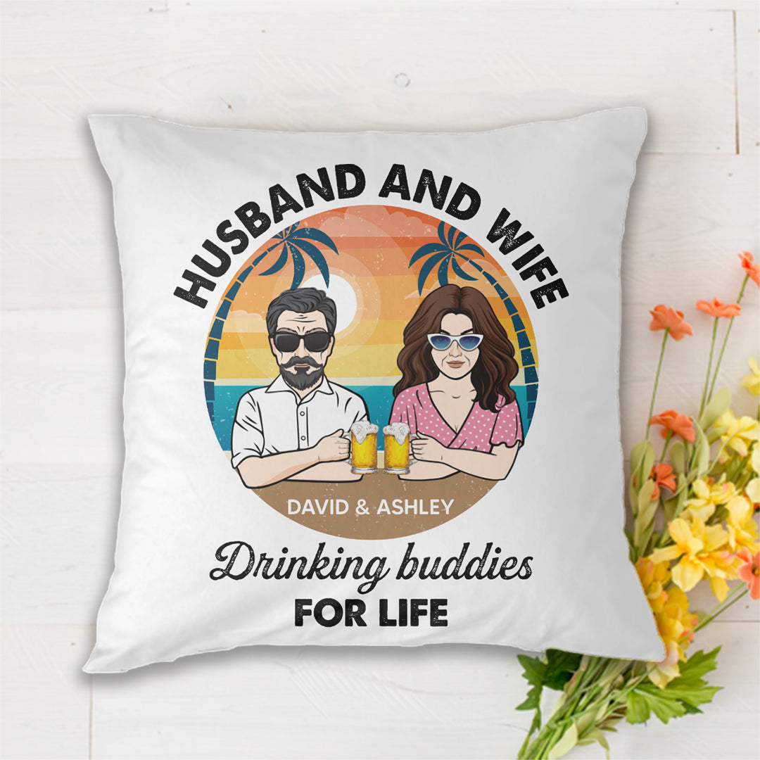Husband Wife Drinking Buddies Personalized Pillow