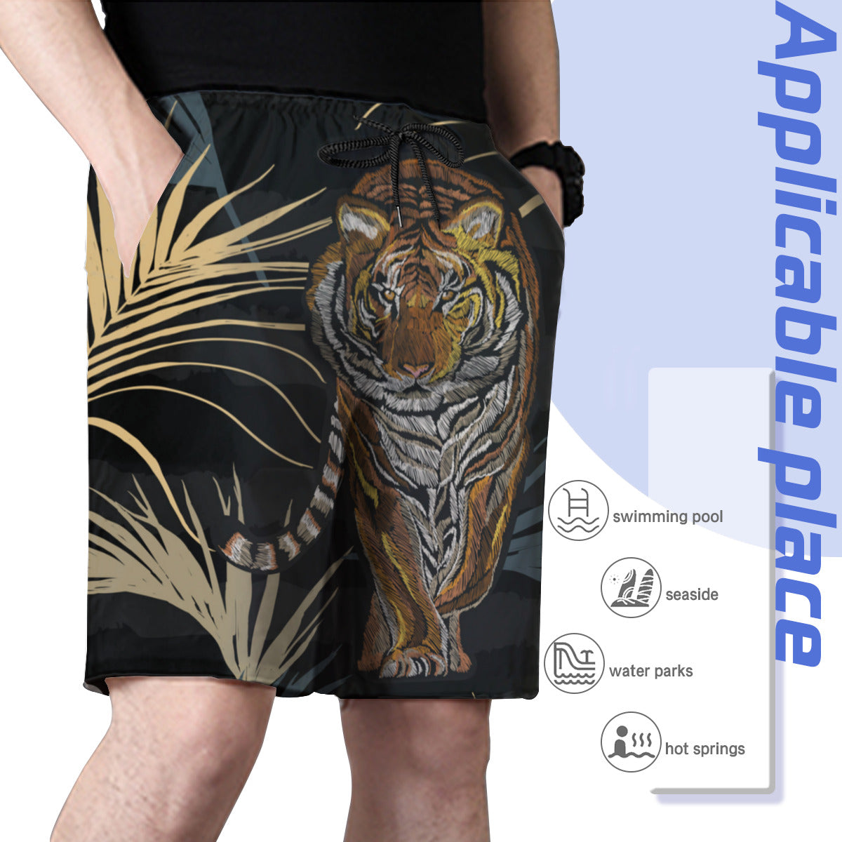 Tropical Leaves Tiger 3 Men's Swim Trunks No.I7VQGI