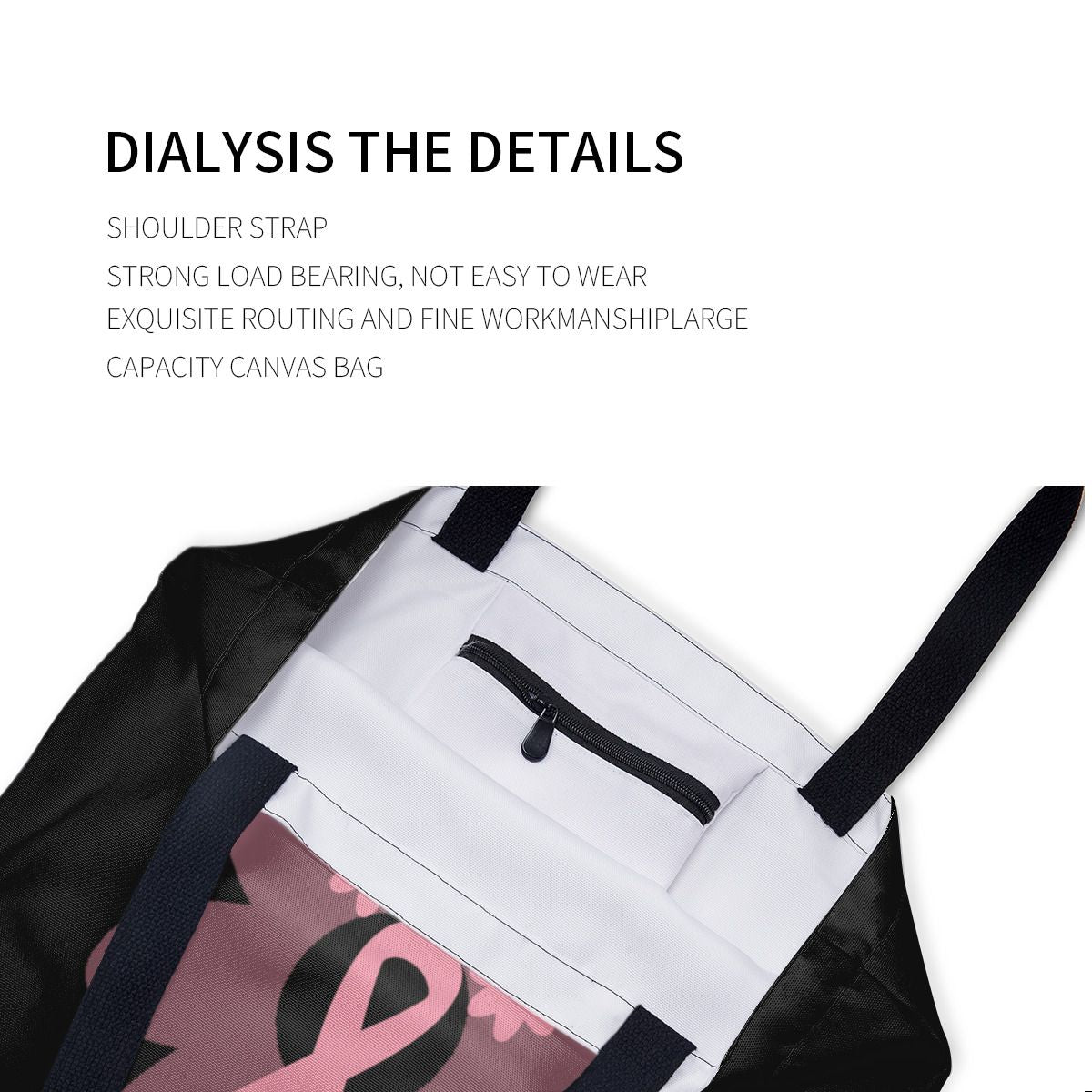 Breast Cancer Awareness Pink Ribbon Flower Canvas Bag No.PORAFY