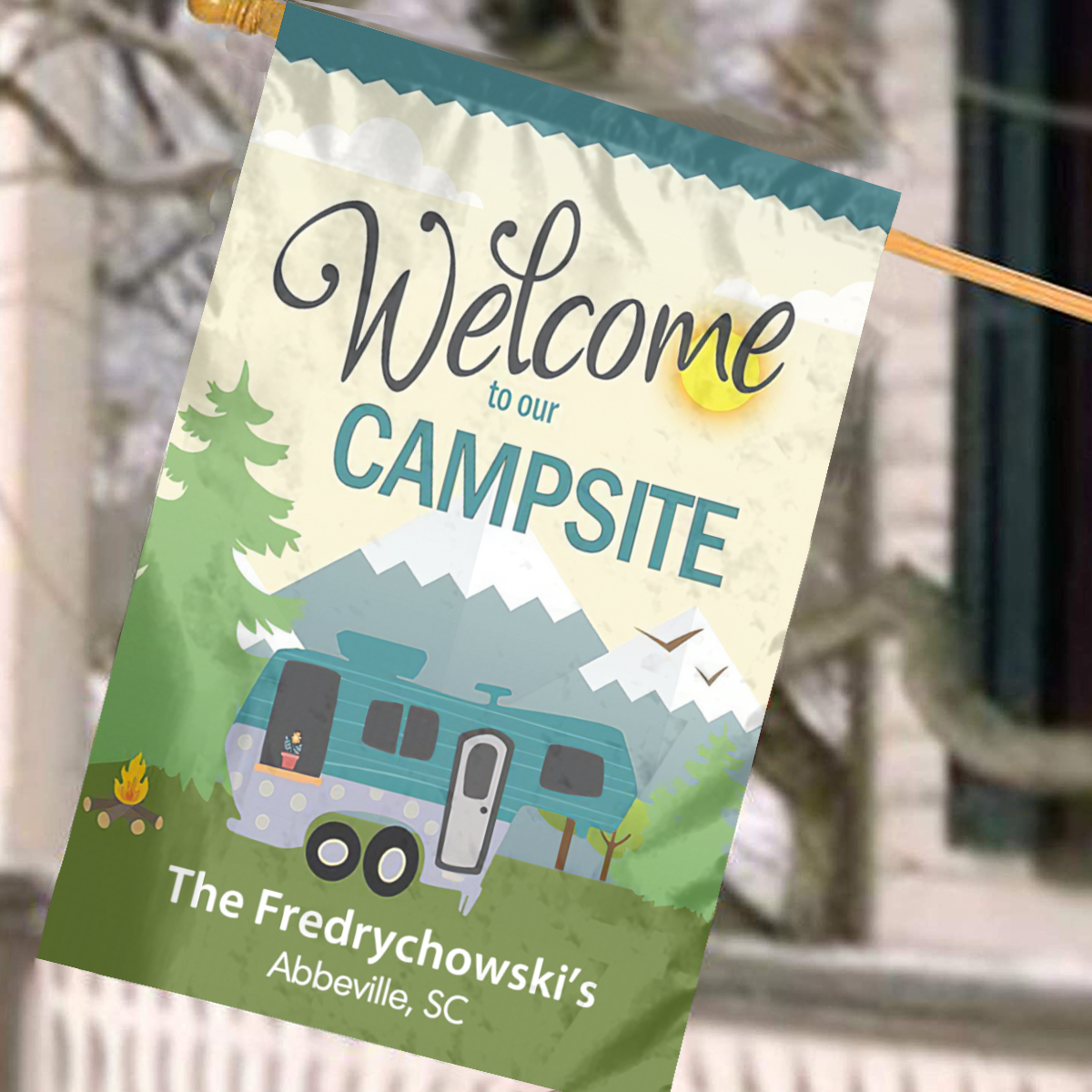 Personalized RV Camping Outdoor Flag “Welcome To Our Campsite” No.8FB8PY