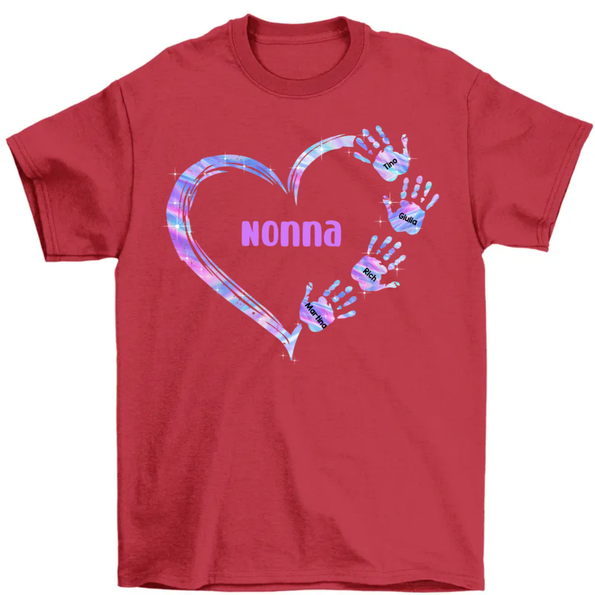 Grandma Mom Colorful Heart Hand Print Personalized Shirt