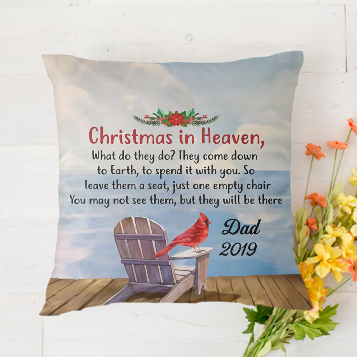 In Heaven Memorial Chair Lake View Personalized Polyester Linen Pillow