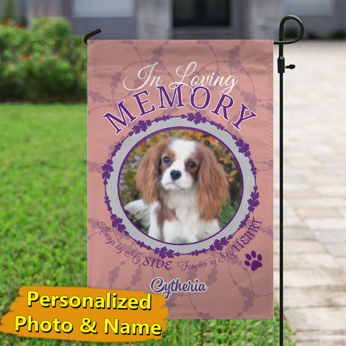 In Loving Memory – Pet Pink – Personalized Photo & Name – Garden Flag & House Flag