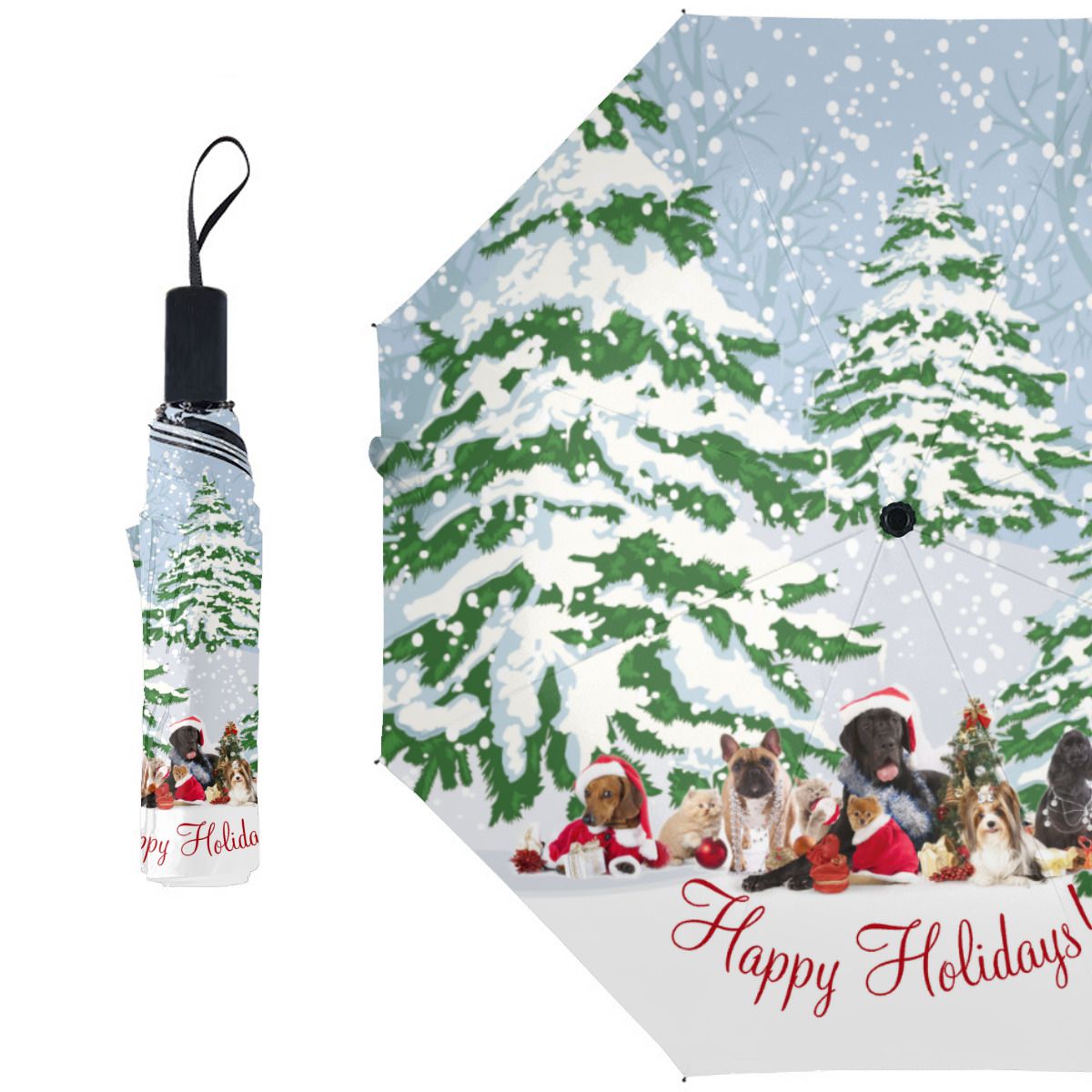 Holiday Pets Snow And Trees Brushed Polyester Umbrella No.J9E8RV