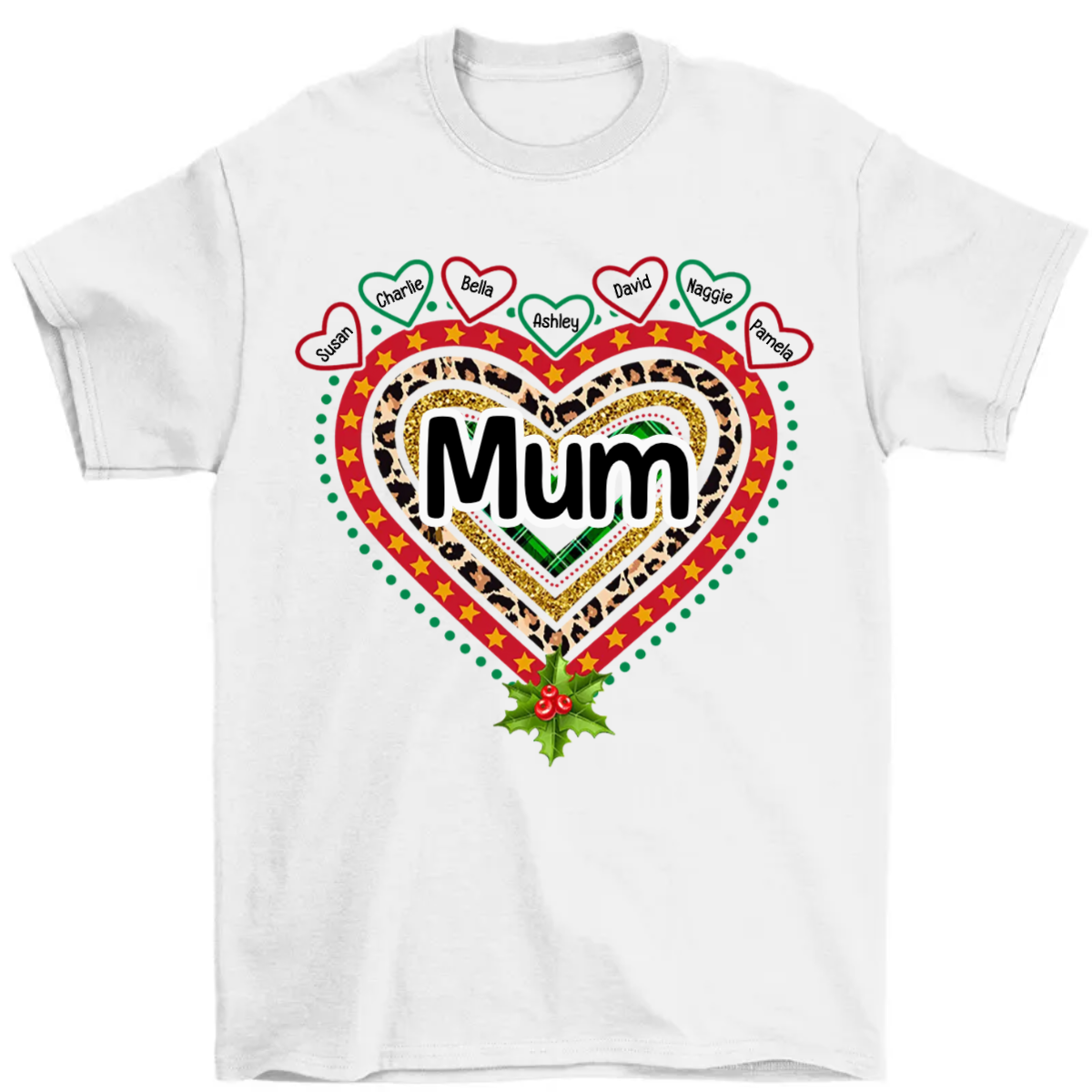 Christmas Rainbow Heart Mom Grandma Personalized Shirt