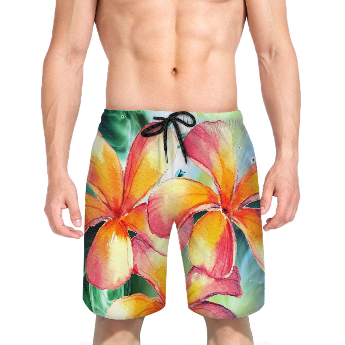 Art Of Frangipani Flowers Graphic Men's Swim Trunks No.JUFVBX