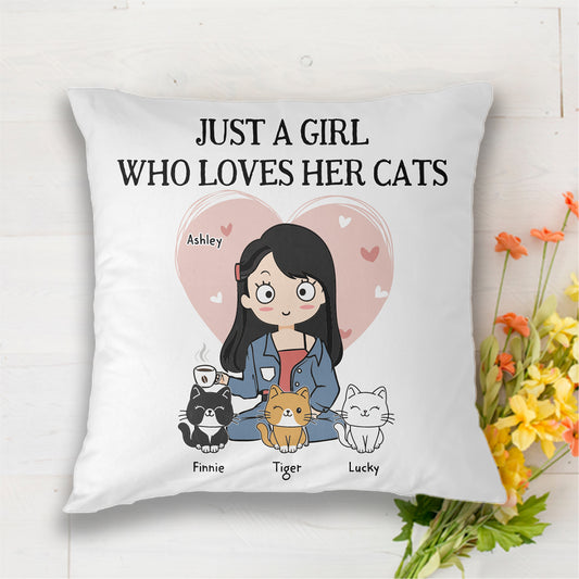 Just A Girl Who Loves Her Cat Personalized Pillow