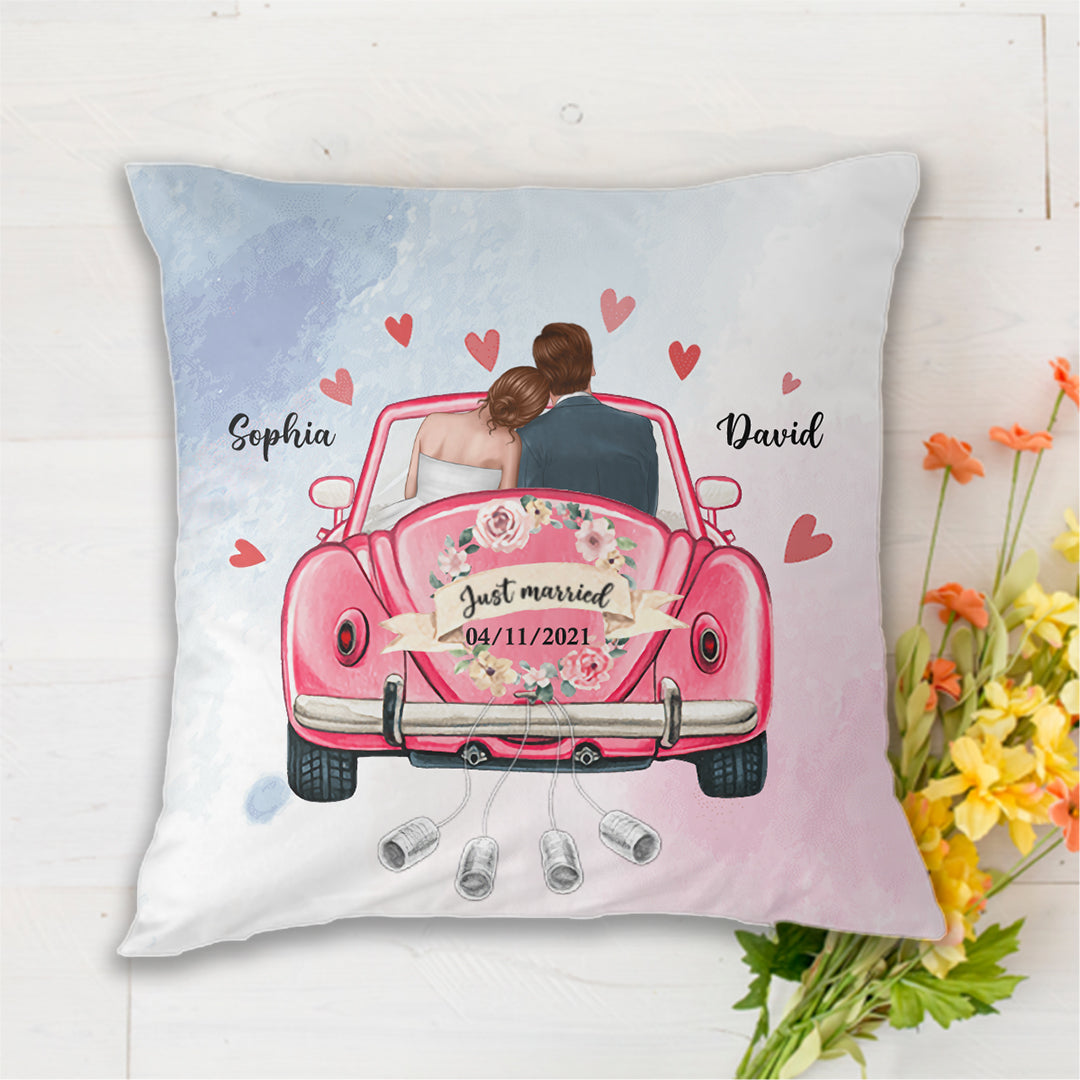 Just Married Wedding Car Personalized Pillow