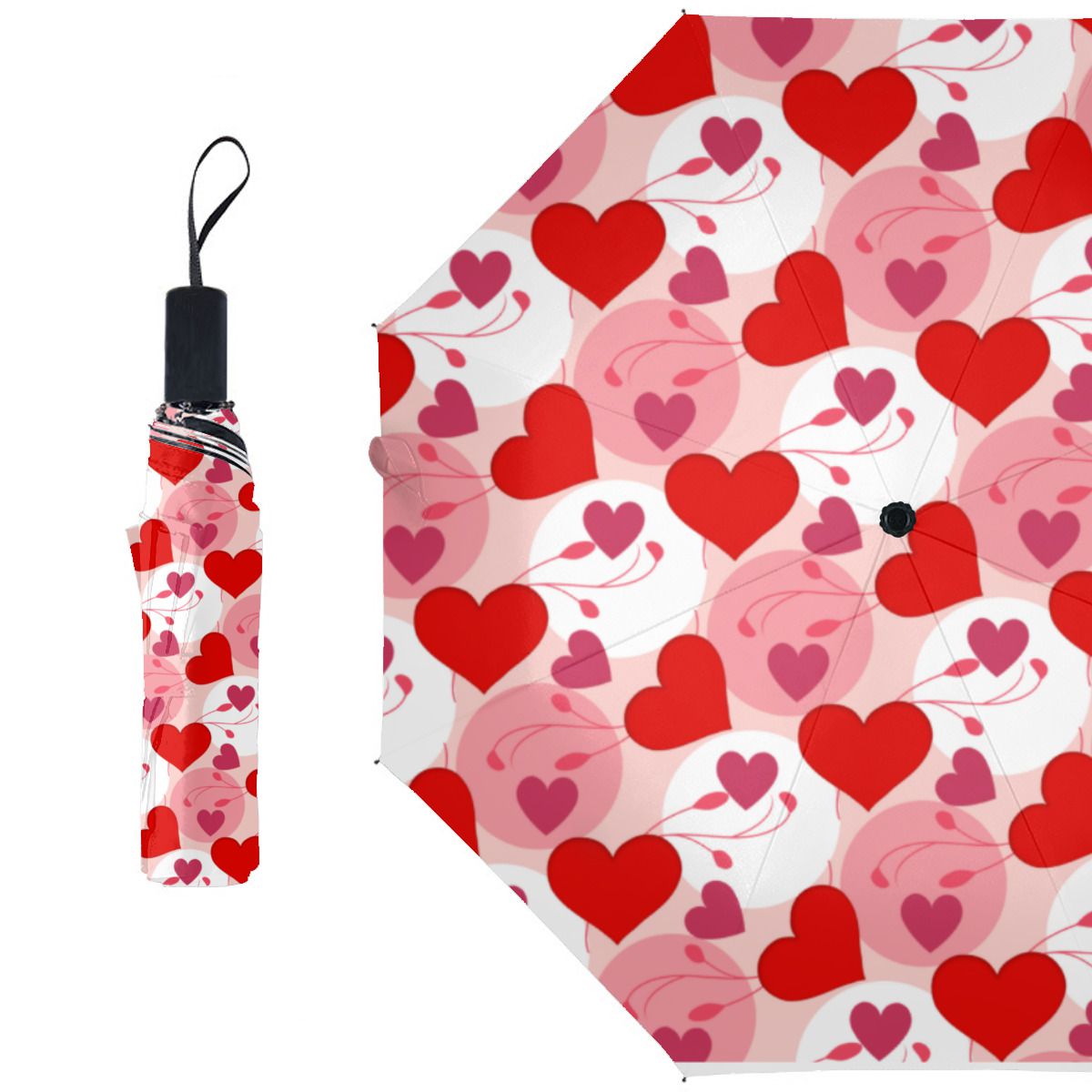 Pink & Red Hearts Romantic Valentines Day Pattern Brushed Polyester Umbrella No.KJCCRB