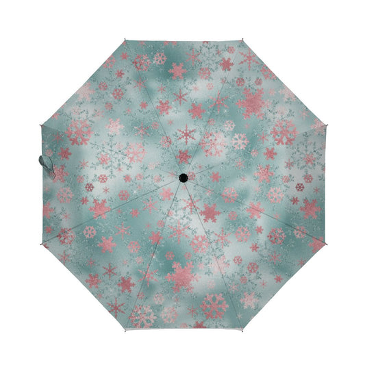 Elegant Blue Pink Christmas Snowflake Pattern Brushed Polyester Umbrella No.KLWX5G