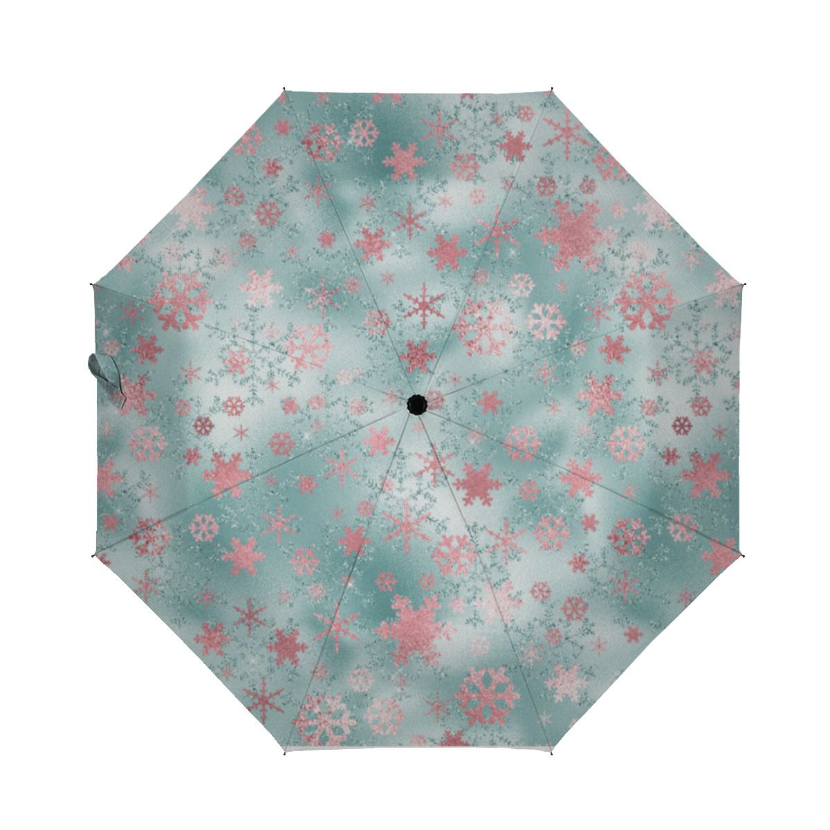 Elegant Blue Pink Christmas Snowflake Pattern Brushed Polyester Umbrella No.KLWX5G