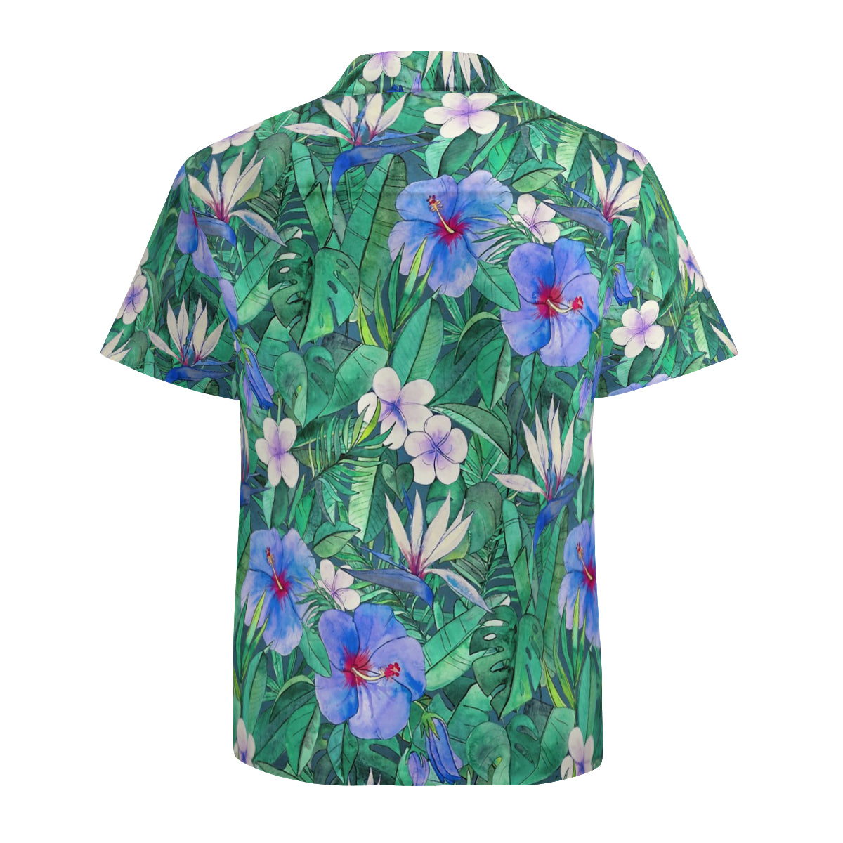 White Bird Of Paradise & Blue Hibiscus Tropical Garden Graphic Hawaiian Shirts No.KLX8CY