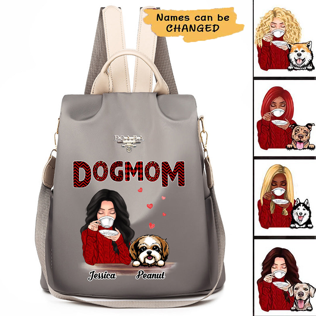 Dog Mom Red Patterned Personalized Backpack