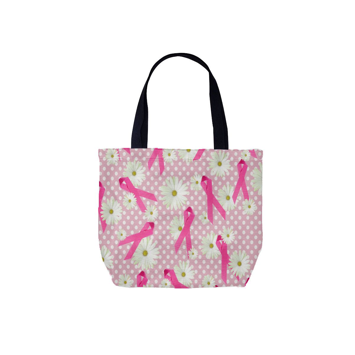 Pink ribbon breast cancer awareness on polka dot Canvas Bag No.IOABL5
