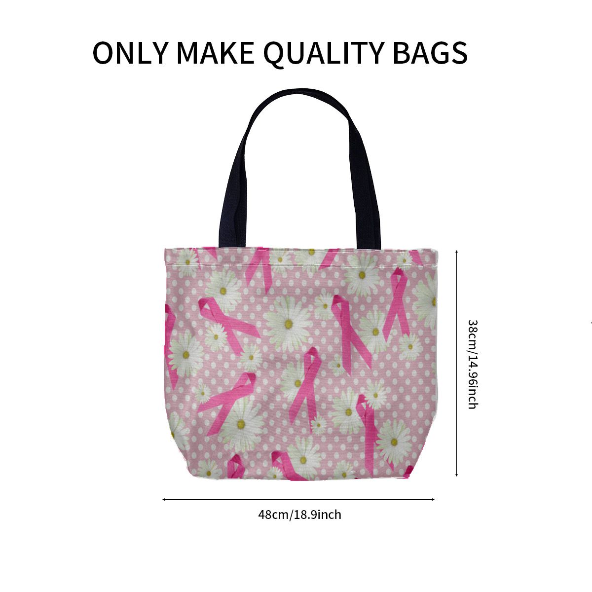 Pink ribbon breast cancer awareness on polka dot Canvas Bag No.IOABL5